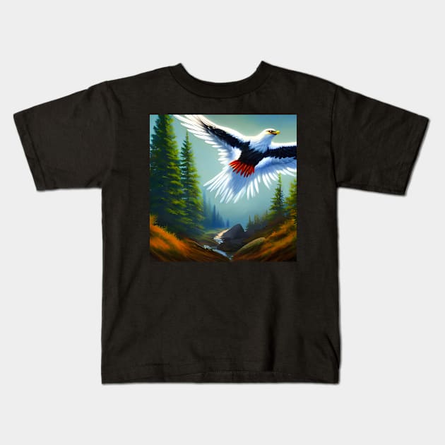 Majestic Thunder Bird Flying Over A Lush Forest Kids T-Shirt by Timeless Designs